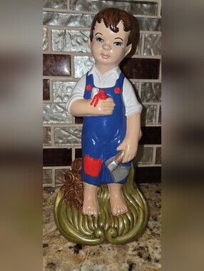 VTG Gare Inc 1973 Hand-Painted Blue Overalls Boy Figurine Axe 7"